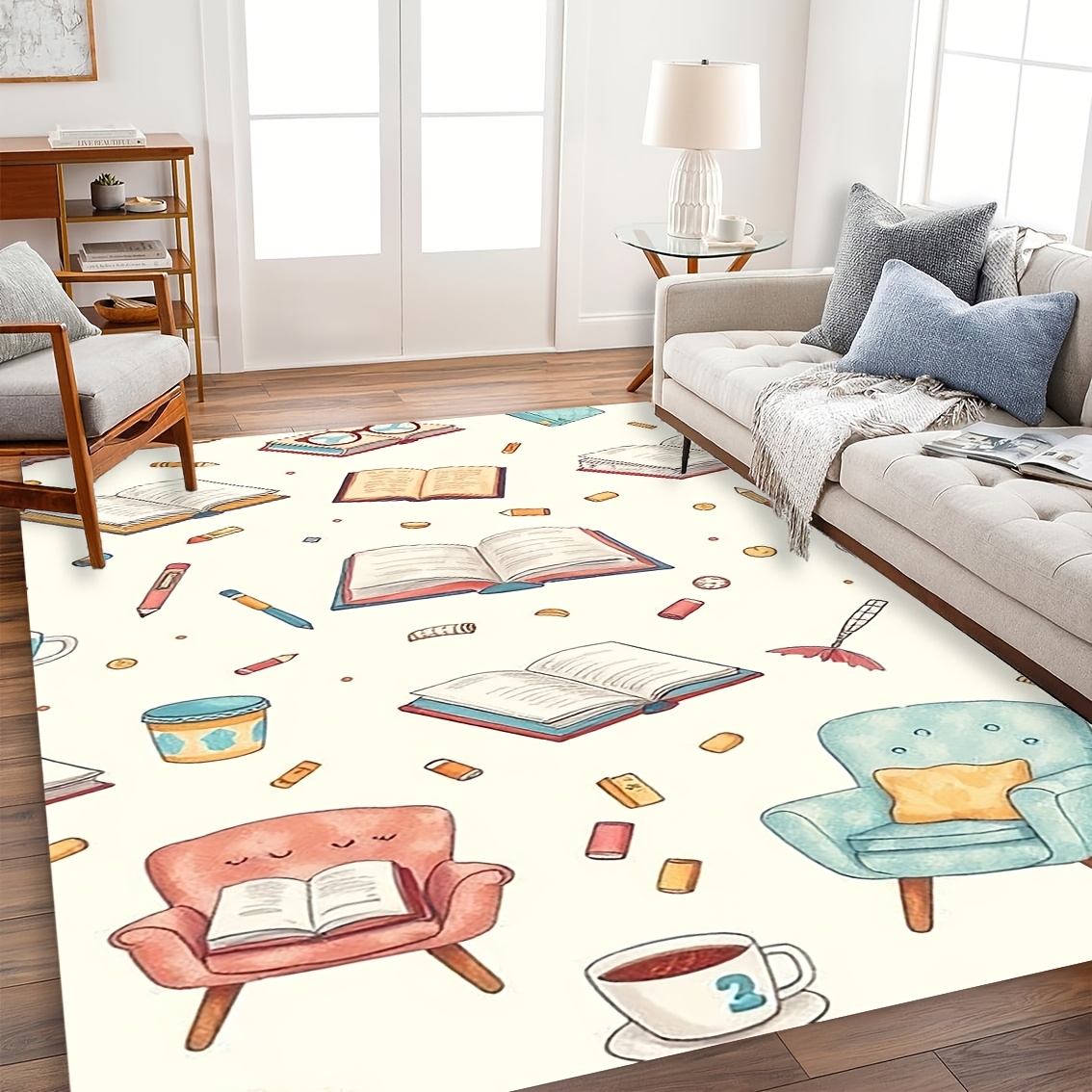 Commercial Book Printing Machines - พรมปูพื้นกันลื่นลายหนังสือวาดมือ 2 มิติ พิมพ์ลายครีม สำหรับตกแต่งห้องอ่านหนังสือแสนสบาย เหมาะเป็นของขวัญ