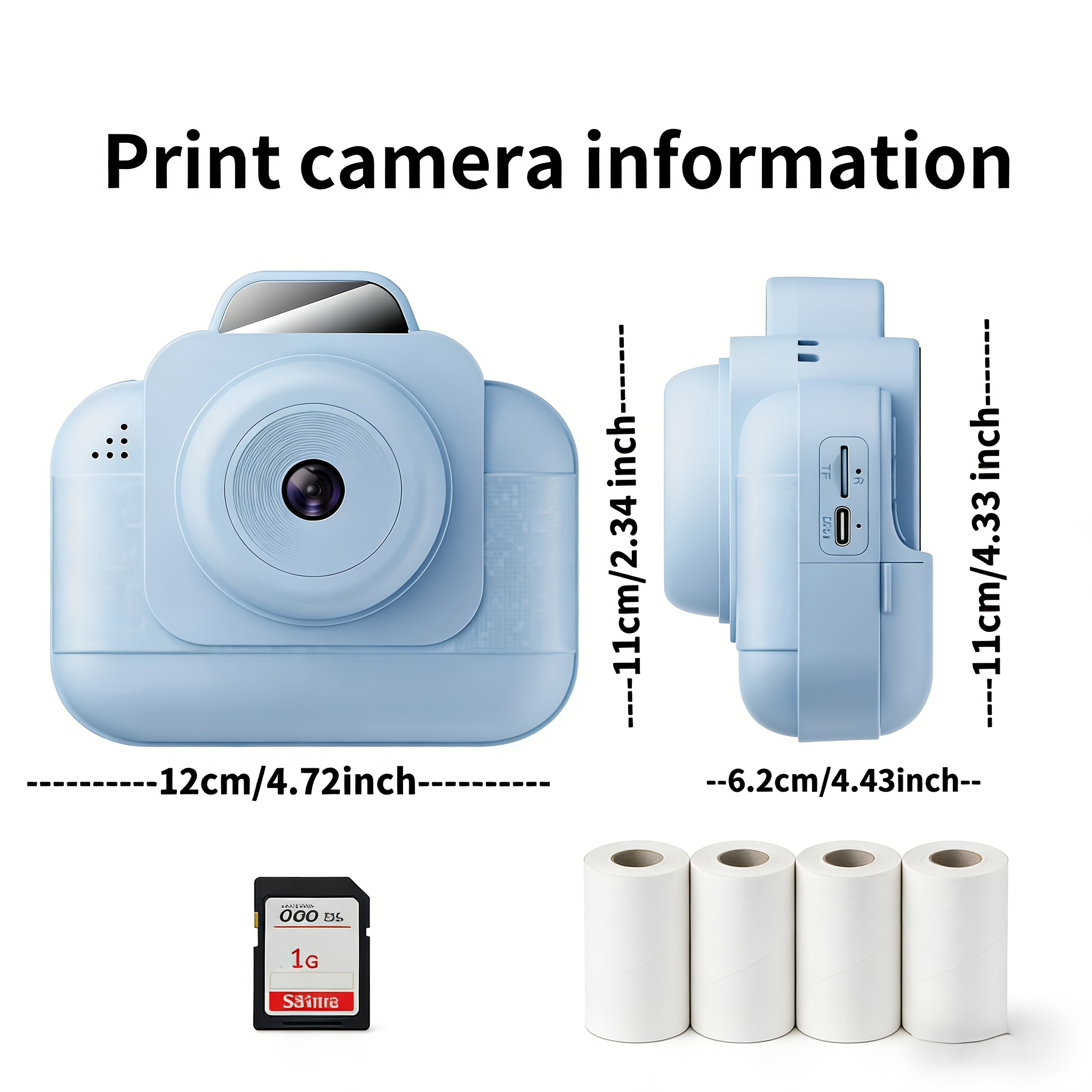 Photo Printer - เครื่องพิมพ์ภาพถ่ายแบบพกพา (สีน้ำเงิน) พร้อมแบตเตอรี่แบบชาร์จได้ และกระดาษความร้อน 4 ม้วน